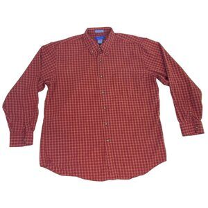 Savile Row Men's Button Down Shirt L Red Yellow Blue Plaid 100% Cotton